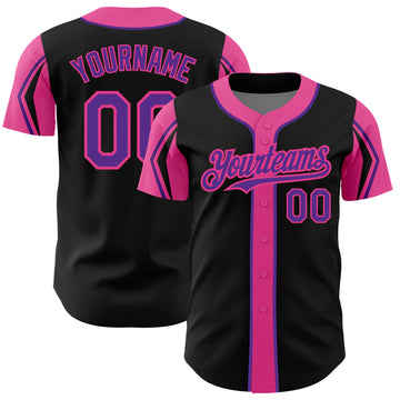 Custom Black Purple-Pink 3 Colors Arm Shapes Authentic Baseball Jersey