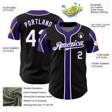 Laden Sie das Bild in den Galerie-Viewer, Custom Black White-Purple 3 Colors Arm Shapes Authentic Baseball Jersey
