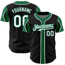 Laden Sie das Bild in den Galerie-Viewer, Custom Black White-Kelly Green 3 Colors Arm Shapes Authentic Baseball Jersey
