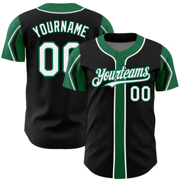 Custom Black White-Kelly Green 3 Colors Arm Shapes Authentic Baseball Jersey