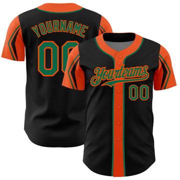 Custom Black Kelly Green-Orange 3 Colors Arm Shapes Authentic Baseball Jersey