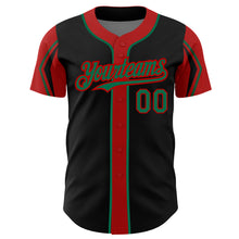 Laden Sie das Bild in den Galerie-Viewer, Custom Black Kelly Green-Red 3 Colors Arm Shapes Authentic Baseball Jersey
