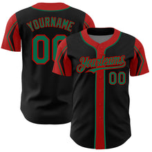 Laden Sie das Bild in den Galerie-Viewer, Custom Black Kelly Green-Red 3 Colors Arm Shapes Authentic Baseball Jersey
