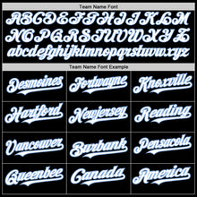 Laden Sie das Bild in den Galerie-Viewer, Custom Black White-Light Blue 3 Colors Arm Shapes Authentic Baseball Jersey
