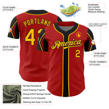 Load image into Gallery viewer, Custom Red Gold-Black 3 Colors Arm Shapes Authentic Baseball Jersey
