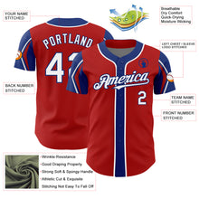 Load image into Gallery viewer, Custom Red White-Royal 3 Colors Arm Shapes Authentic Baseball Jersey
