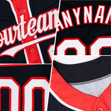 Custom Red White-Navy 3 Colors Arm Shapes Authentic Baseball Jersey