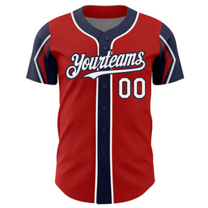 Custom Red White-Navy 3 Colors Arm Shapes Authentic Baseball Jersey