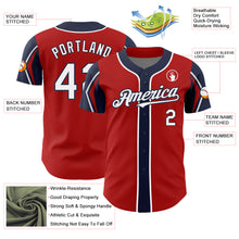 Load image into Gallery viewer, Custom Red White-Navy 3 Colors Arm Shapes Authentic Baseball Jersey
