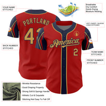 Load image into Gallery viewer, Custom Red Old Gold-Navy 3 Colors Arm Shapes Authentic Baseball Jersey
