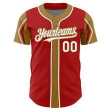 Load image into Gallery viewer, Custom Red White-Old Gold 3 Colors Arm Shapes Authentic Baseball Jersey
