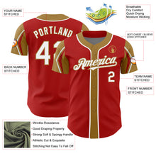 Load image into Gallery viewer, Custom Red White-Old Gold 3 Colors Arm Shapes Authentic Baseball Jersey
