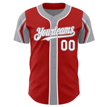 Laden Sie das Bild in den Galerie-Viewer, Custom Red White-Gray 3 Colors Arm Shapes Authentic Baseball Jersey
