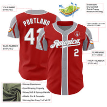 Load image into Gallery viewer, Custom Red White-Gray 3 Colors Arm Shapes Authentic Baseball Jersey
