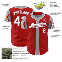 Laden Sie das Bild in den Galerie-Viewer, Custom Red White-Gray 3 Colors Arm Shapes Authentic Baseball Jersey
