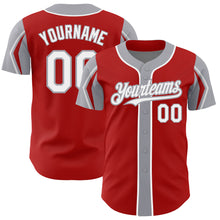 Load image into Gallery viewer, Custom Red White-Gray 3 Colors Arm Shapes Authentic Baseball Jersey
