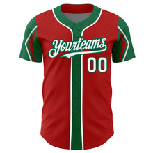 Load image into Gallery viewer, Custom Red White-Kelly Green 3 Colors Arm Shapes Authentic Baseball Jersey
