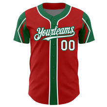 Laden Sie das Bild in den Galerie-Viewer, Custom Red White-Kelly Green 3 Colors Arm Shapes Authentic Baseball Jersey
