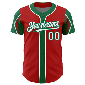 Custom Red White-Kelly Green 3 Colors Arm Shapes Authentic Baseball Jersey