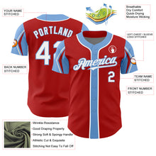 Laden Sie das Bild in den Galerie-Viewer, Custom Red White-Light Blue 3 Colors Arm Shapes Authentic Baseball Jersey
