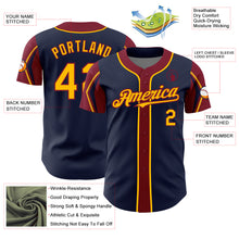 Загрузить изображение в средство просмотра галереи, Custom Navy Gold-Crimson 3 Colors Arm Shapes Authentic Baseball Jersey
