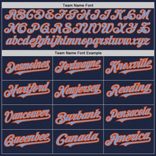 Load image into Gallery viewer, Custom Navy Powder Blue-Orange 3 Colors Arm Shapes Authentic Baseball Jersey
