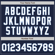 Load image into Gallery viewer, Custom Navy White-Light Blue 3 Colors Arm Shapes Authentic Baseball Jersey
