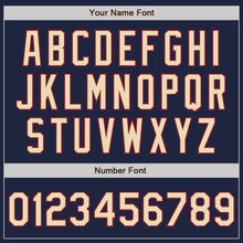 Load image into Gallery viewer, Custom Navy City Cream-Crimson 3 Colors Arm Shapes Authentic Baseball Jersey
