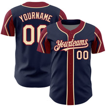 Load image into Gallery viewer, Custom Navy City Cream-Crimson 3 Colors Arm Shapes Authentic Baseball Jersey
