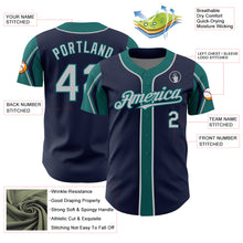 Load image into Gallery viewer, Custom Navy Gray-Teal 3 Colors Arm Shapes Authentic Baseball Jersey
