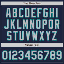Load image into Gallery viewer, Custom Navy Gray-Teal 3 Colors Arm Shapes Authentic Baseball Jersey
