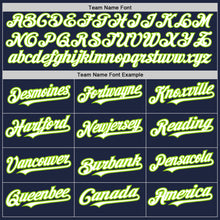 Load image into Gallery viewer, Custom Navy White-Neon Green 3 Colors Arm Shapes Authentic Baseball Jersey
