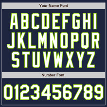 Load image into Gallery viewer, Custom Navy White-Neon Green 3 Colors Arm Shapes Authentic Baseball Jersey
