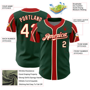 Custom Green Cream-Red 3 Colors Arm Shapes Authentic Baseball Jersey