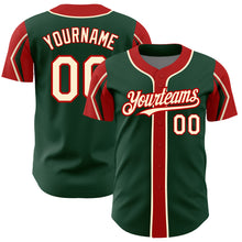 Load image into Gallery viewer, Custom Green Cream-Red 3 Colors Arm Shapes Authentic Baseball Jersey
