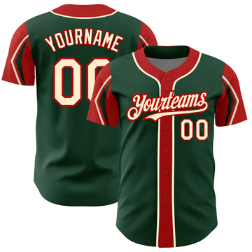 Custom Green Cream-Red 3 Colors Arm Shapes Authentic Baseball Jersey