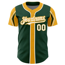 Load image into Gallery viewer, Custom Green White-Gold 3 Colors Arm Shapes Authentic Baseball Jersey
