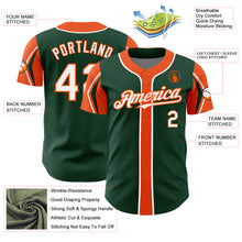 Load image into Gallery viewer, Custom Green White-Orange 3 Colors Arm Shapes Authentic Baseball Jersey
