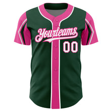 Load image into Gallery viewer, Custom Green White-Pink 3 Colors Arm Shapes Authentic Baseball Jersey
