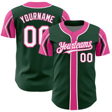 Load image into Gallery viewer, Custom Green White-Pink 3 Colors Arm Shapes Authentic Baseball Jersey
