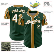 Laden Sie das Bild in den Galerie-Viewer, Custom Green White-Old Gold 3 Colors Arm Shapes Authentic Baseball Jersey
