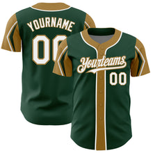 Load image into Gallery viewer, Custom Green White-Old Gold 3 Colors Arm Shapes Authentic Baseball Jersey
