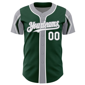 Custom Green White-Gray 3 Colors Arm Shapes Authentic Baseball Jersey
