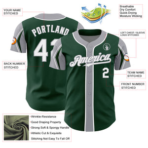 Custom Green White-Gray 3 Colors Arm Shapes Authentic Baseball Jersey