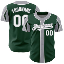 Load image into Gallery viewer, Custom Green White-Gray 3 Colors Arm Shapes Authentic Baseball Jersey
