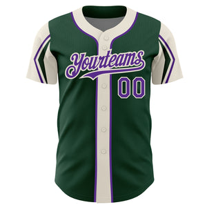Custom Green Purple-Cream 3 Colors Arm Shapes Authentic Baseball Jersey