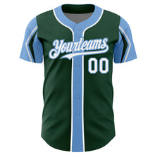Laden Sie das Bild in den Galerie-Viewer, Custom Green White-Light Blue 3 Colors Arm Shapes Authentic Baseball Jersey
