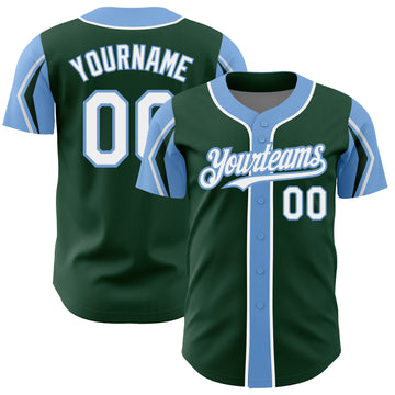 Custom Green White-Light Blue 3 Colors Arm Shapes Authentic Baseball Jersey