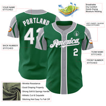 Laden Sie das Bild in den Galerie-Viewer, Custom Kelly Green White-Gray 3 Colors Arm Shapes Authentic Baseball Jersey
