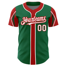 Laden Sie das Bild in den Galerie-Viewer, Custom Kelly Green White-Red 3 Colors Arm Shapes Authentic Baseball Jersey
